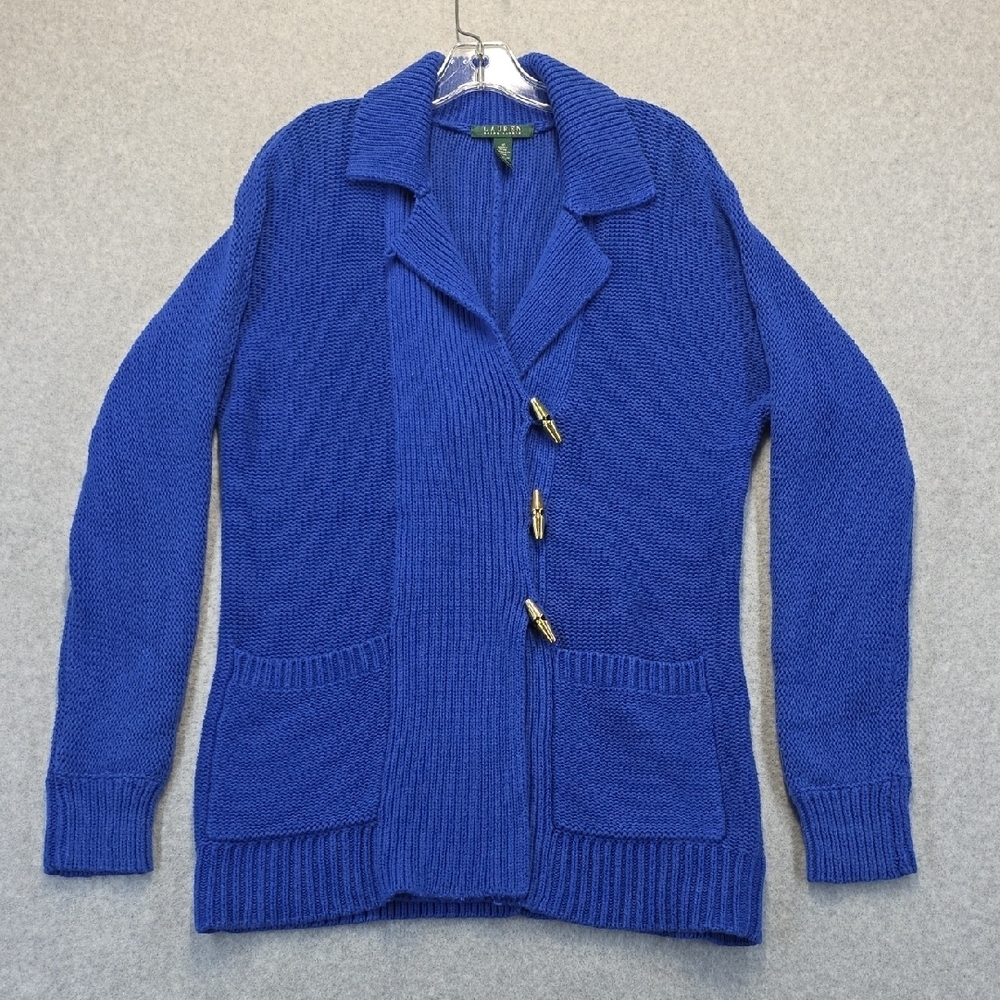 Lauren Ralph Lauren Royal Blue Toggle Button Knit Cardigan Sweater Women’s Med